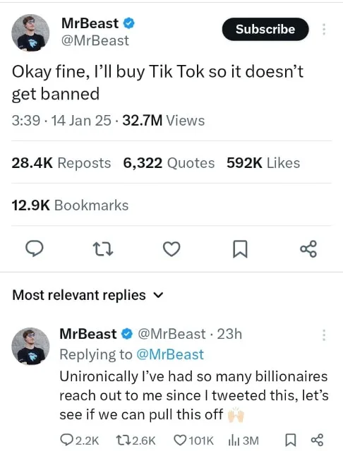 MrBeast's Proposal: Buying TikTok to Save It From a Ban