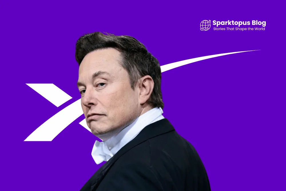 A photo of Elon Musk with Space X logo